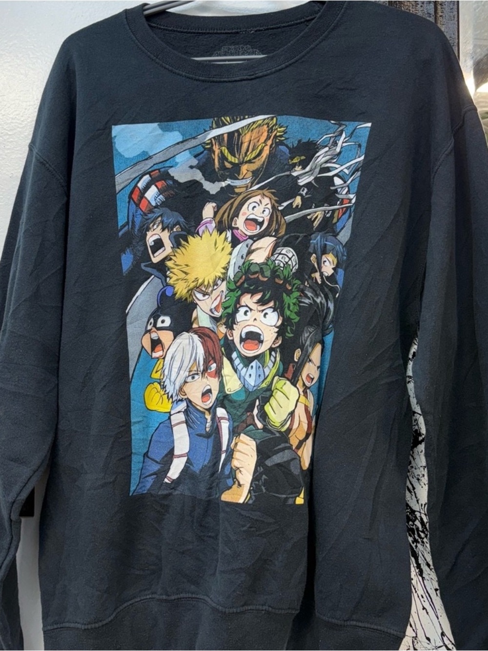 Black Crewneck Sweater with Colorful Anime Graphic
